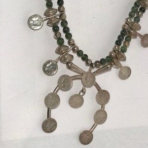 NAVAJO Sterling Silver Squash Blossom NECKLACE Mercury Dimes RARE !!